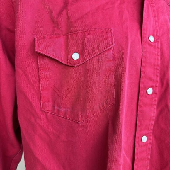 Vintage Wrangler Shirt Mens XL Brush Popper Western Rodeo Pearl Snap Red - Picture 2 of 7